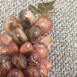 Vintage stone grape cluster, brass leaves, Asian decor, thanksgiving